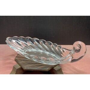 AH Heisey Crystolite Clear Glass Celery Candy Bowl Dish Oval Leaf Design Vintage